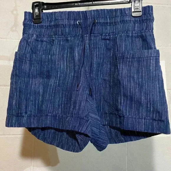 Athleta Women's 4" Short Blue Stripe Cabo Linen Textured Resortwear Travel Beach - Picture 4 of 11